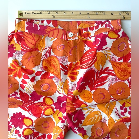 Bob Mackie Art Colorful Orange Red Floral Silk High Rise Cropped Pants Women’s 6 - Picture 6 of 6